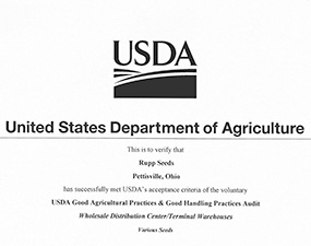 Image showing a portion of the USDA GAP certificate