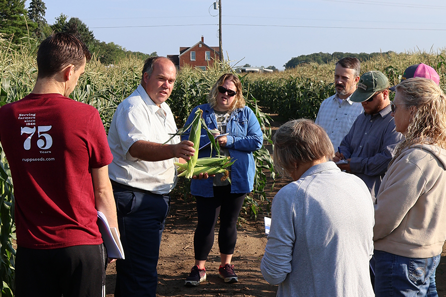Members of our inside sales team are in a sweet corn field receiving training on our vegetable lineup.